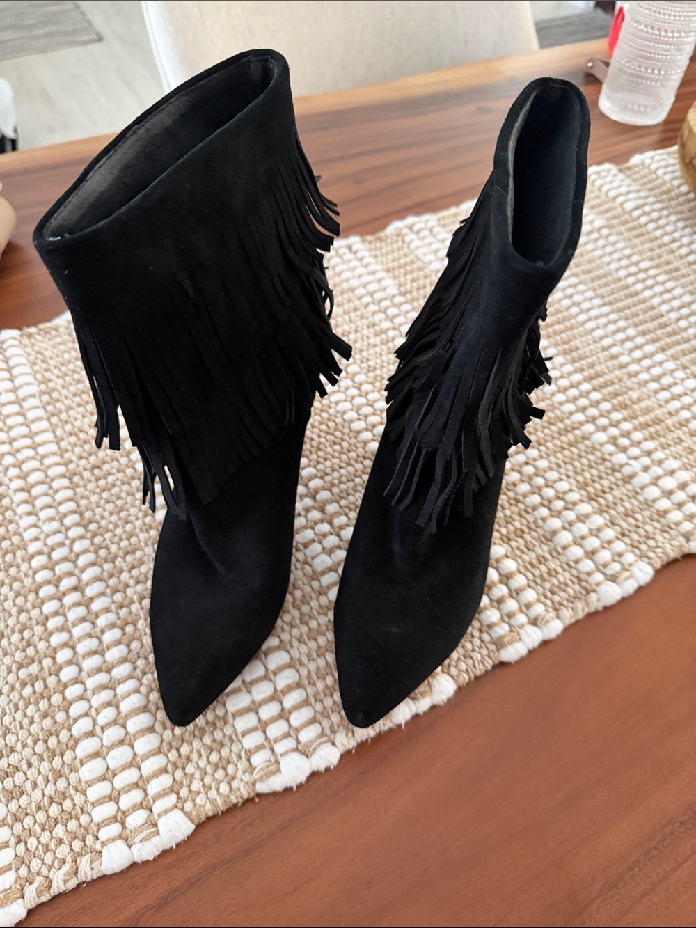 Elaine Turner Black Suede Fringe Ankle Boots